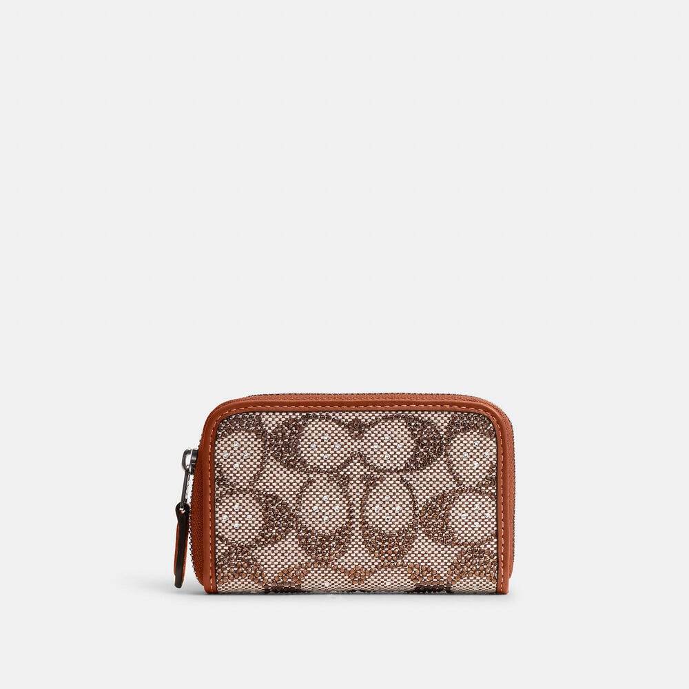 Coach Essential Small Zip Around Card Case In Crystal Signature Jacquard